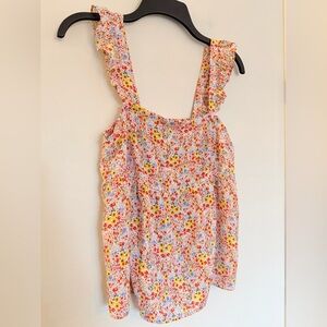 LOFT Multicolor Spring Floral Ruffle Sleeve Tank - Womens size Medium Petite